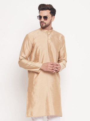 VM Men Woven Design A-line Kurta(Beige)