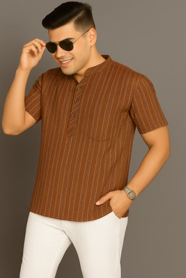 fincart Men Striped Straight Kurta(Brown)