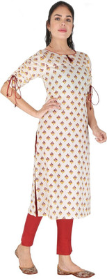HouseOfCommon Women Floral Print Straight Kurta(Red, White)