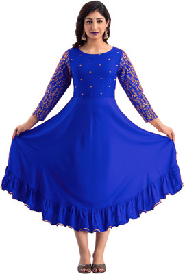 RA CREATION Women Solid Anarkali Kurta(Blue)