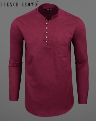 french crown Men Solid Straight Kurta(Maroon)