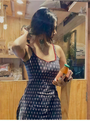 Koso Women Printed Straight Kurta(Blue)