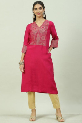 BIBA Women Printed A-line Kurta(Pink)