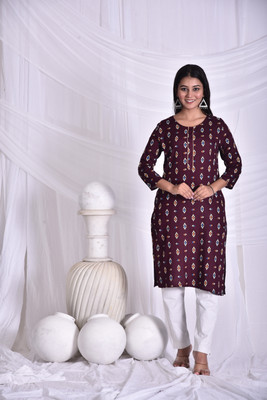 rashmi shree creation Women Printed Straight Kurta(Maroon)