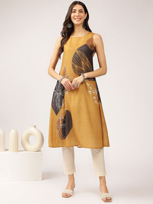 ANOUK Women Floral Print A-line Kurta(Yellow)