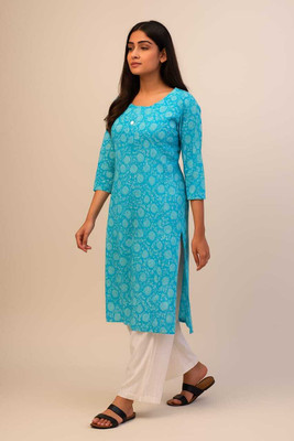 KS TECHCREATION Women Floral Print, Printed Straight Kurta(Blue)