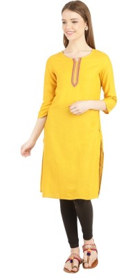 V-MART Women Solid A-line Kurta(Yellow)