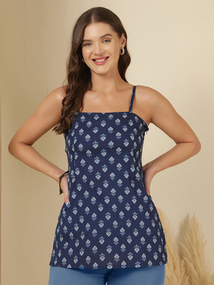 Nayo Women Printed Straight Kurta(Blue)