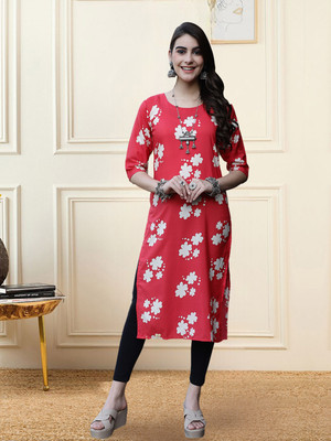 1 Stop Fashion Women Printed Straight Kurta(Red)