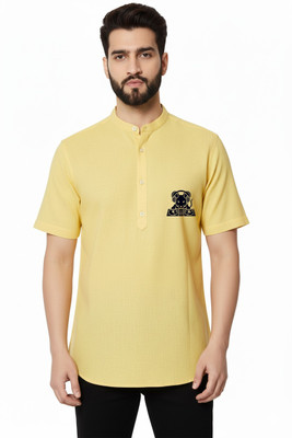 ZAKOD Men Printed Straight Kurta(Yellow)