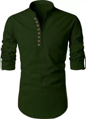 KR24ENTERPRISE Men Solid Straight Kurta(Green)