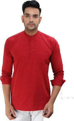 Lee Cross Men Solid Straight Kurta(Red)