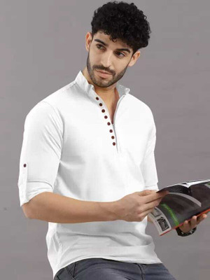 VELLOSTA Men Solid Straight Kurta(White)