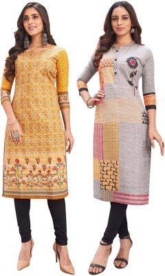 Jevi Prints Women Floral Print Straight Kurta(Brown, Grey)