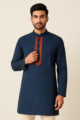 The Good Cloth Men Printed Straight Kurta(Blue)