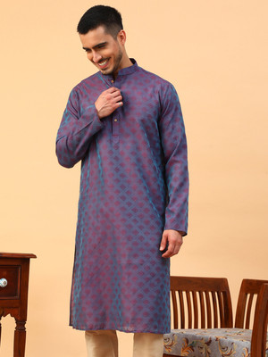 Tabard Men Solid Straight Kurta(Purple)