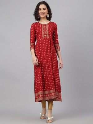 Saabhi Women Printed Anarkali Kurta(Red)