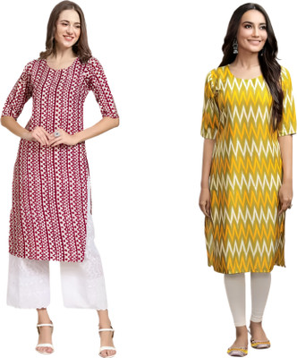 KALLAXI Women Striped Straight Kurta(Multicolor)