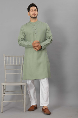 ODD by Poshaak Men Solid Straight Kurta(Light Green)