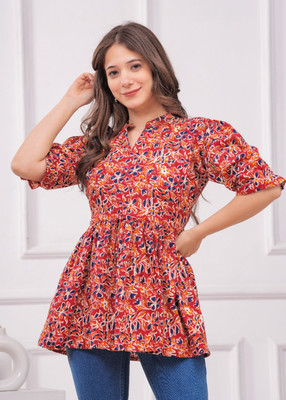 New RJP Craft Women Printed A-line Kurta(Maroon)