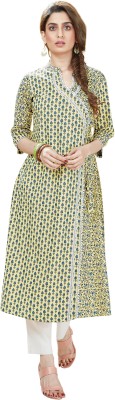 Atheia Women Geometric Print A-line Kurta(Yellow, Dark Green, Dark Blue)