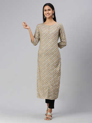 Saanjh Women Striped A-line Kurta(Grey)