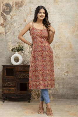 Label Adrija Women Floral Print A-line Kurta(Maroon)