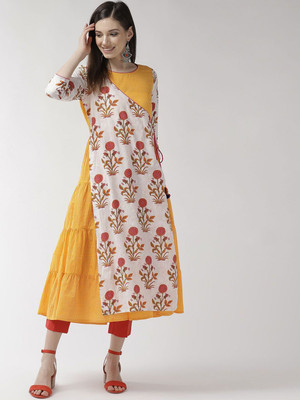 ANOUK Women Printed A-line Kurta(Yellow)