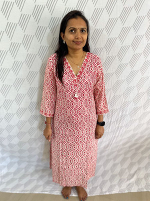 umiya enterprises Women Printed Straight Kurta(Pink, Blue)