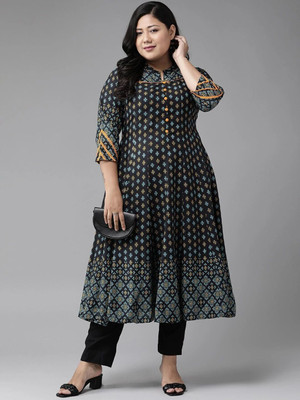 Yash Gallery Women Floral Print Anarkali Kurta(Black)