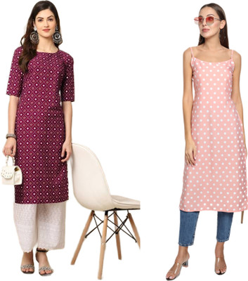 HouseOfCommon Women Polka Print Straight Kurta(Multicolor)