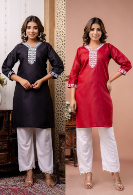 SISTO Women Chikan Embroidery A-line Kurta(Multicolor)