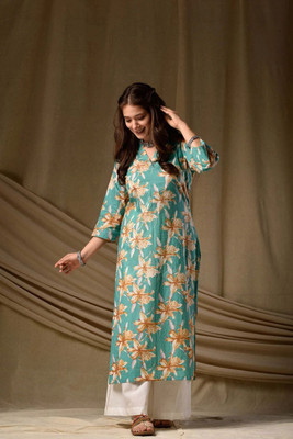 brijmumta Women Printed A-line Kurta(Green)