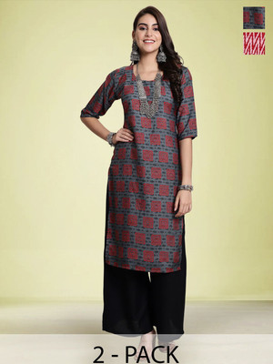 Moda Rapido Women Geometric Print Straight Kurta(Grey)