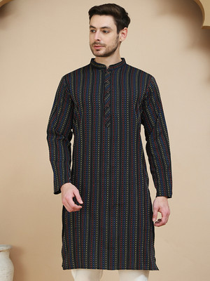 Anouk Rustic Men Woven Design Straight Kurta(Blue)