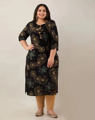 AJWA FASHION Women Printed Straight Kurta(Black)