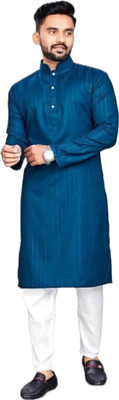 VINAARI Men Solid A-line Kurta(Blue)