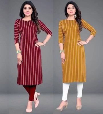 HouseOfCommon Women Printed Straight Kurta(Maroon, Yellow)