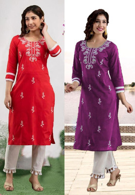 SISTO Women Embroidered Straight Kurta(Multicolor)