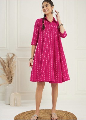 Demirner Women Gathered Pink Dress