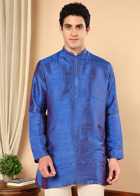 Tattva Men Solid Straight Kurta(Blue)