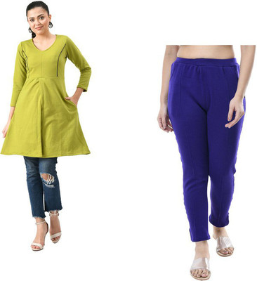 IndiWeaves Women Solid Straight Kurta(Light Green)