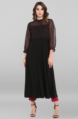 Janasya Women Printed A-line Kurta(Black)