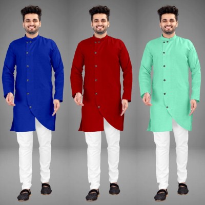 DIAMOND CLUSTER Men Self Design Trail Cut Kurta(Multicolor)