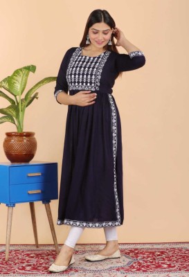 CKShyam Women Embroidered A-line Kurta(Dark Blue)