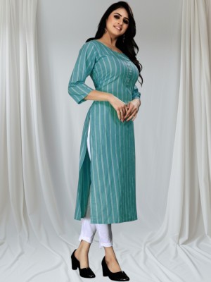 palak fashion Women Striped A-line Kurta(Light Green)