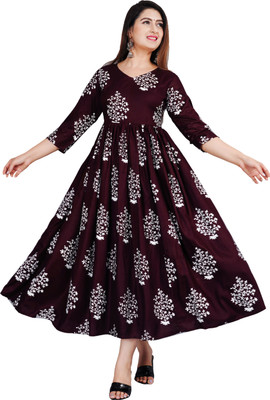 NUPITAL Women Printed Anarkali Kurta(Maroon)