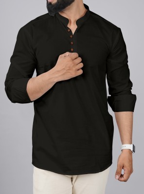 FINIVO FASHION Men Solid Straight Kurta(Black)