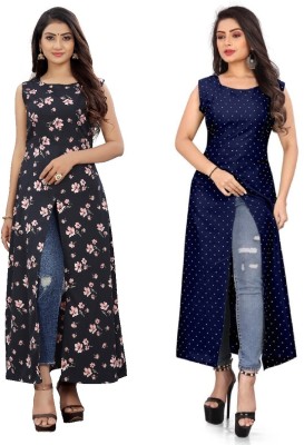 maruti fab Women Printed Frontslit Kurta(Blue)