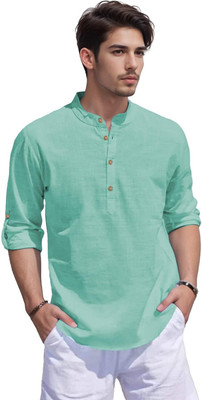 GOD HEART Men Solid Straight Kurta(Silver)